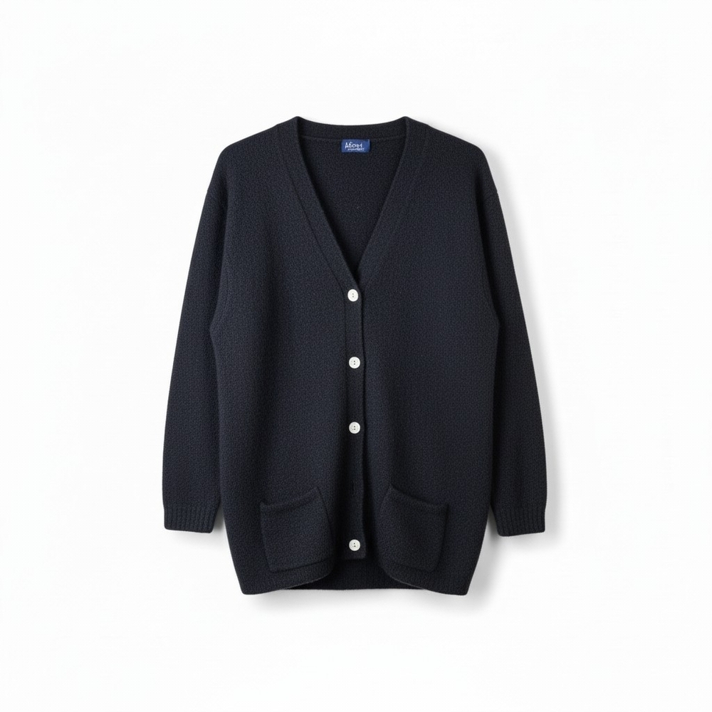 Marco Pecci Midnight Navy Wool Blend Pearl Button Cardigan